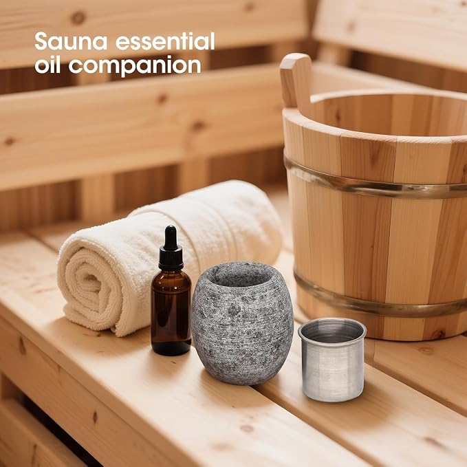 2 Packs Sauna Aromatherapy Stone, Sauna Essential Oil Diffuser, Natural Rock with Stainless Steel Bowl for Essential Oils, Spa Accessories
