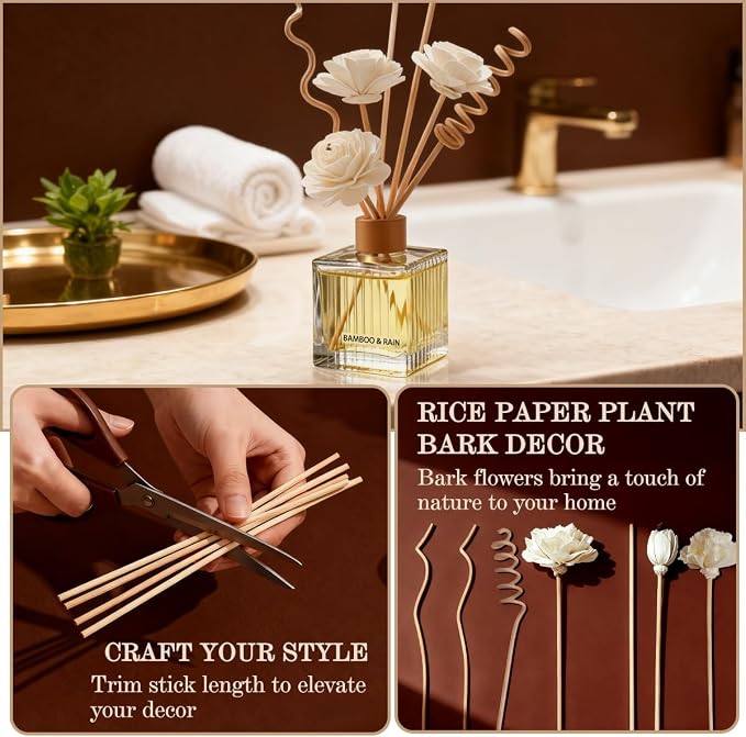 Lavender & Cedarwood Reed Diffuser - 6.7 oz Glass Bottle with 4 Rattan Sticks, 3 Dried Flowers | Adjustable, Long-Lasting Scent for Home, Bedroom, Living Room, Office, Bathroom | Aromatherapy Gift