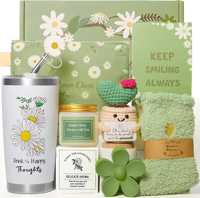 Gift Basket for Women - Unique Self Care & Birthday Gift Set for Her, Bestie, Sister, Teen Girl | Inspirational Green Friendship Gift Box, Get Well Soon & Thinking of You Gift - Brighten Her Day