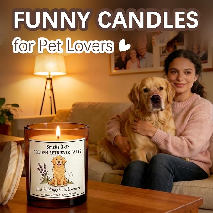 Golden Retriever Gifts & Decor - Scented Candle for Dog Lovers Dog Mom Dad Gift | Smells Like Golden Retriever Farts Candle| Crafted by Natural Soy Wax Lavender Scented Candle Gift for Women Birthday