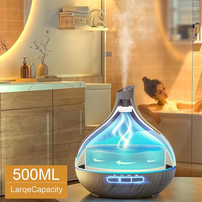 Essential Oil Diffuser for Women, 500ml Aromatherapy Diffuser:14-Color LED, Dual Mist 30/60ml/h, Remote Control, Auto Shut-Off, Hotel Spa Bedroom (Spcae Gray)