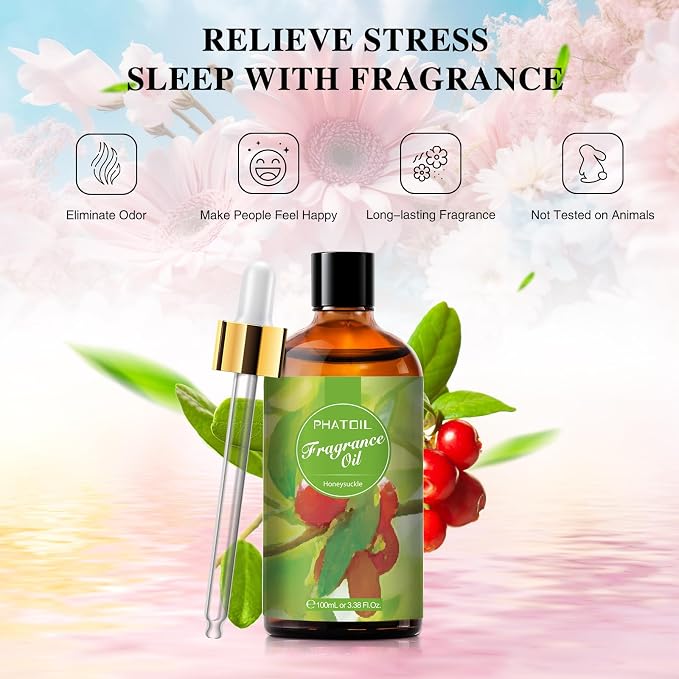 PHATOIL 3.38FL.OZ Honeysuckle Fragrance Oils for Aromatherapy, Essential Oils for Diffusers for Home, Perfect for Diffuser, DIY Candle and Soap Making, DIY Scented Products - 100ml