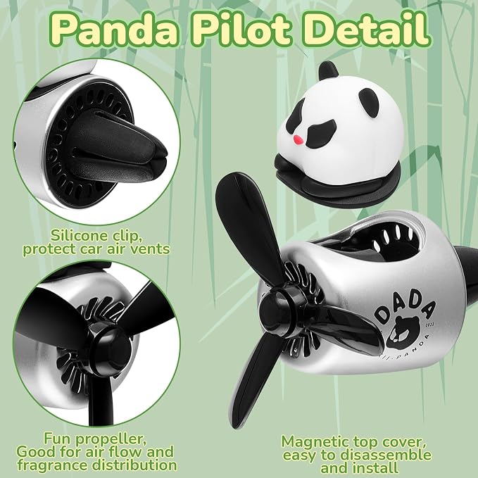 Tallew Car Air Freshener Cute Panda Car Vent Clip Diffuser with Rotating Propeller Outlet Vent 2.5" x 2.4" x 2.1" Easy to Install Included 2 Scents Aroma Tablets Aromatherapy Ornament Auto Accessories