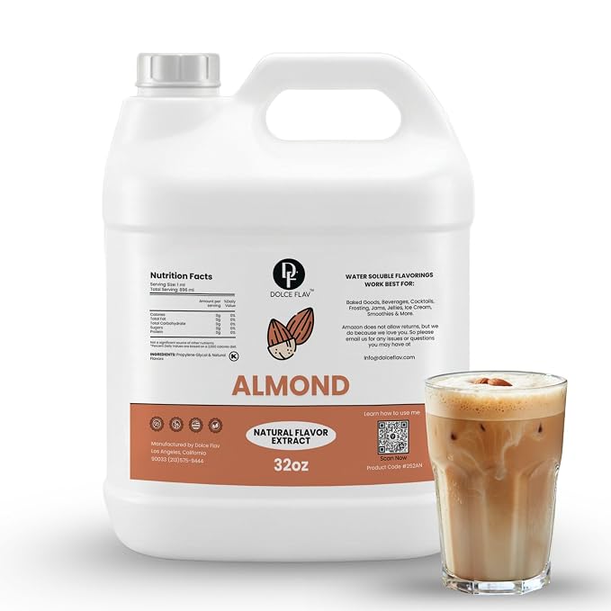 Dolce Flav Almond Flavoring 32 oz – Bulk Nut Extract for Bakery Manufacturing, Beverage Brands & Foodservice