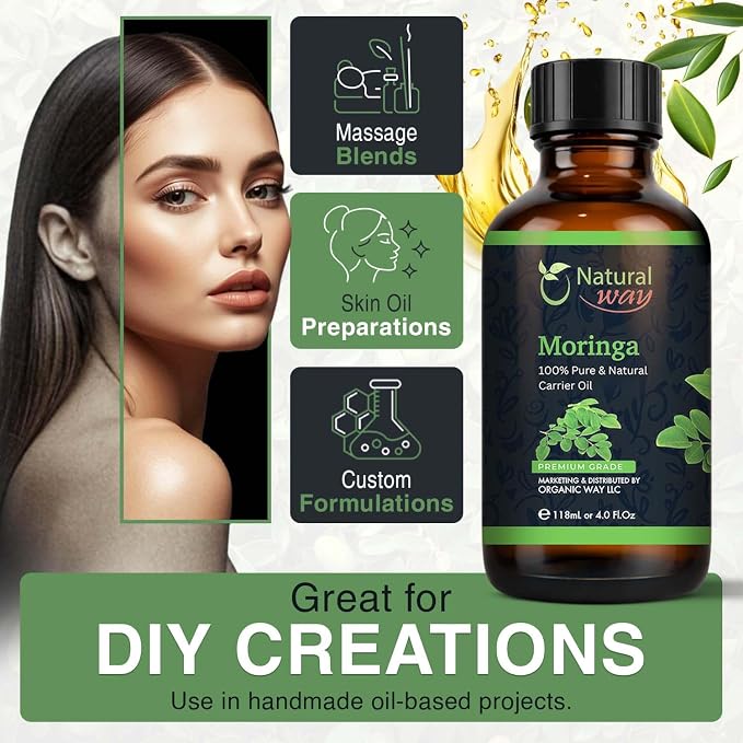 Moringa Carrier Oil for Face, Hair, Nails and Dry Skin | Natural Aroma Oil for Home Fragrance, DIY Beauty Blends & DIY Candle Making, Long Lasting Scent for Office, Bedroom Scent 4 Fl Oz (120 mL)