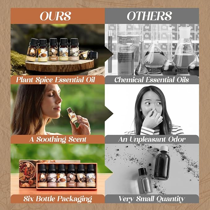 Soulorigin Autumn Spice Essential Oils Set – Cozy Fall Fragrance Oils for Diffuser & Candle Making – Cinnamon, Vanilla, Pumpkin Pie, Nutmeg, Clove, Gingerbread – Warm Home Aroma & Gift Set