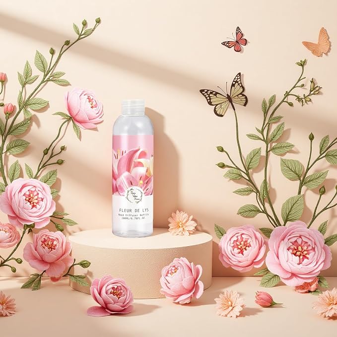 Reed Diffuser Oil Refill Fleur de LYS, Strong Floral Essential Oil Home Fragrance for Bathroom Shelf Decor 200ml