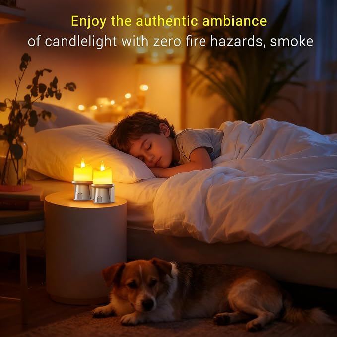 Flameless Candles Night Light with Flickering Flame, Battery Operated LED Night Light, Magnetic Attachment for Easy Placement, Realistic Candlelight for Home, Bathroom, Window Decor (Taupe, 2 Pack)