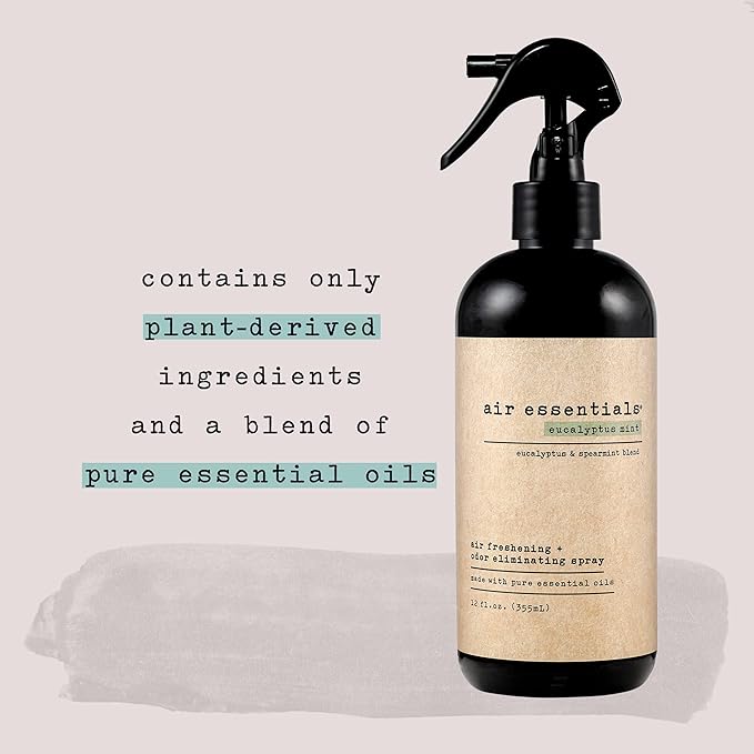 Air Essentials 12 oz Air Freshener & Odor Eliminator Spray - Neutralize Odors from Smoke, Pets, Food & Garbage in Homes, Offices & Cars - Made with Clean Essential Oils (Eucalyptus Mint, 2-Pack)