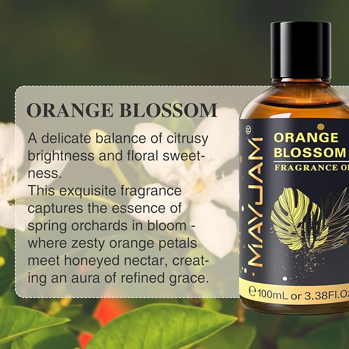 MAYJAM 100ML/3.38FL.OZ Orange Blossom Fragrance Oils with Glass Dropper, Essential Oils for Diffusers, Long Lasting Scented Oils for Soap Candle Making