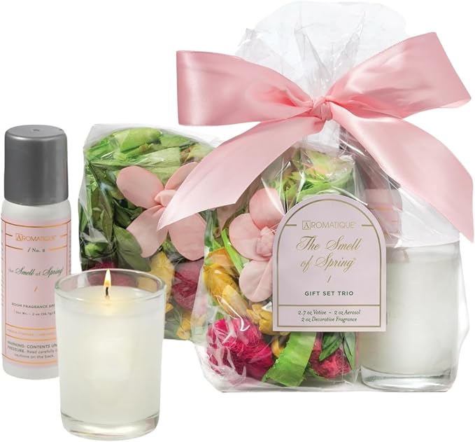 Aromatique Smell of Spring Home Fragrance Gift Set - Decorative Potpourri, Room Spray, and Candle - Perfect for Mother's Day and Women in Your Life