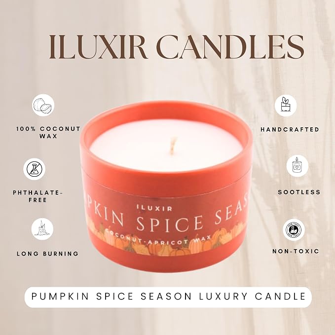 Pumpkin Spice Season Luxury Candle – Cinnamon Spiced Vanilla with Clove, Nutmeg & Buttercream – Handcrafted Vegan Coconut Wax, Phthalate-Free, Cruelty-Free – Cozy Fall Decor Tin Candle (5 oz.)