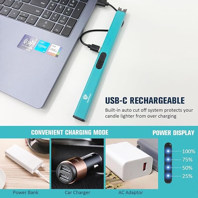 Elegant Electric Candle Lighter for Women with USB-C Charging, Portable and Easy to Use, Stylish Arc Lighter for Candles (Green)