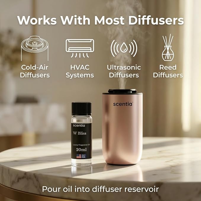 Scentia W Bliss (W Magic) Aromatherapy Oil for Diffuser – Hotel Scent Inspired by W Hotel – 20 mL – Bergamot, Lemongrass & Jasmine Natural Fragrance Oil for Waterless & Cold Air Diffusers, Made in USA