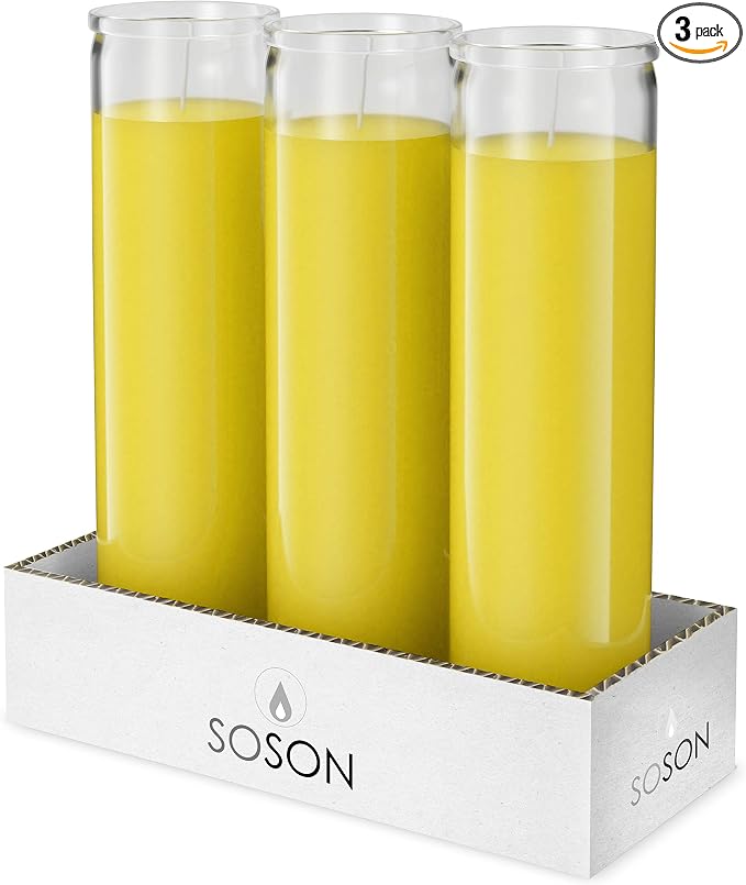 Simply Soson 2x8 inch Yellow Devotional Candles in Glass Jar - 3 Pack - 90 Hours – Prayer Candle - Tall Pillar Candles for Religious, Memorials, Party Decor