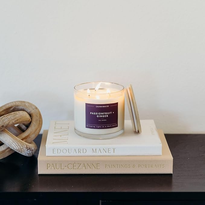 Calyan Wax Co. Passionfruit & Ginger 3 Wick Scented Candle - 43 Hour Burn - Luxury 3 Wick Soy Candles - Clean Soy Wax Candles - Long Lasting Large Glass Jar Candle for Home - 14.9oz
