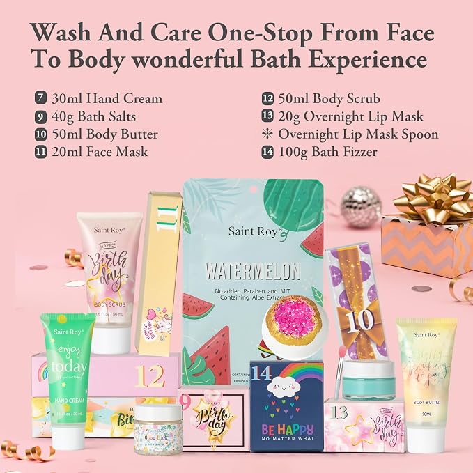 Birthday Gifts for Teens Birthday Gifts for Women Happy Birthday Surprise Box, 15pcs Spa Kit Gift, Gift Box for Teen Girls Unique Diy Nails Set, Luxury Birthdays Presents Spa Gift for Mom Daughter