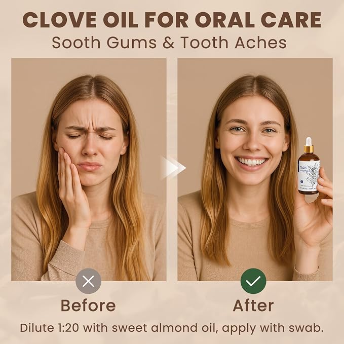 HIQILI 100ML Clove Oil for Teeth and Gums, Tooth Aches, Spray, Aromatherapy - 3.38 Fl Oz