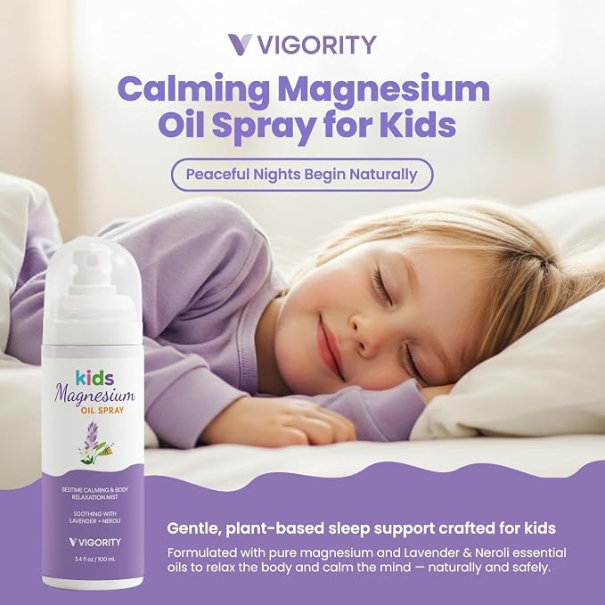 Vigority Kids Magnesium Spray with Lavender & Neroli – Lightweight Magnesium Body Mist for Legs, Feet, Pillow & Room – Gentle Bedtime Spray for Kids Evening Routines (6.8 fl. oz.)