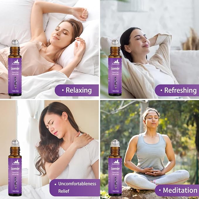Lavender Essential Oil Roll On for Bedtime & Relaxation, Pre‑Diluted Calming Aromatherapy for Pillow, Pulse Points, Skin & Massage, Portable 10mL Rollerball – Mumianhua