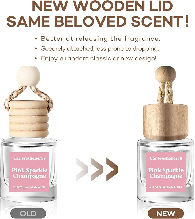 C Classy Hanging Car Air Freshener 2 Pack, Pink Sparkle Champagne Essential Oil Diffuser, Long-Lasting Fragrance, Cute Glass Bottle Car Accessories for Women & Men, Made in USA