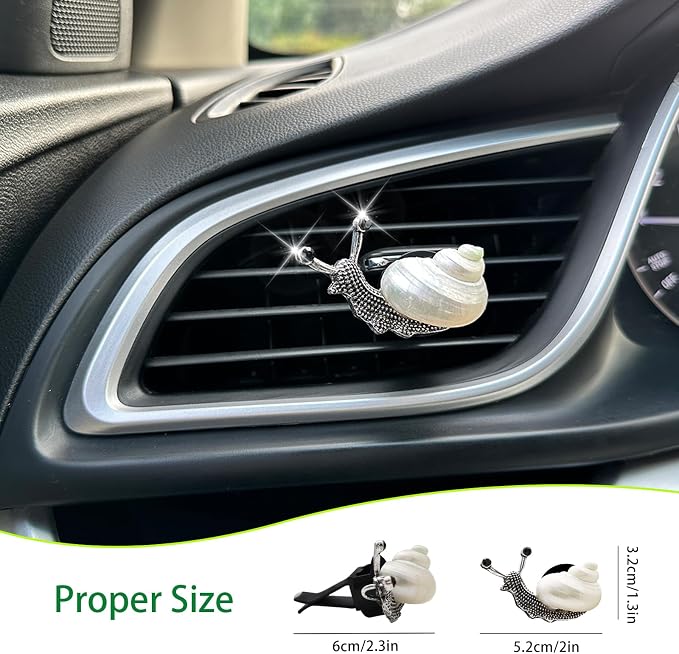 ORIESSE Snail Air Vent Clip Natural Conch Shell Made Car Air Freshener Outlet Clip Cute Animal Car Accessories for Women Refillable Car Diffusers Clips (Pearlescent)