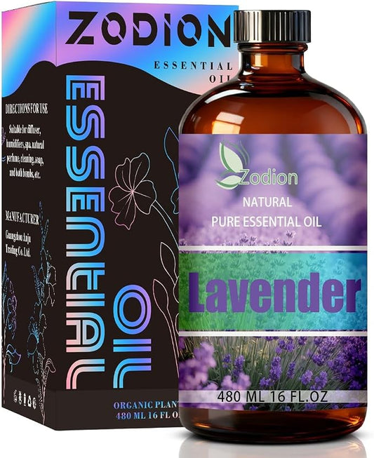 Lavender Essential Oil - Lavender Fragrance Oil for Diffuser, Massage, Humidifier, DIY Candle, Soap Making, Home, Bath, Yoga - 16 fl oz (480ml) - ZODION Essential Oils