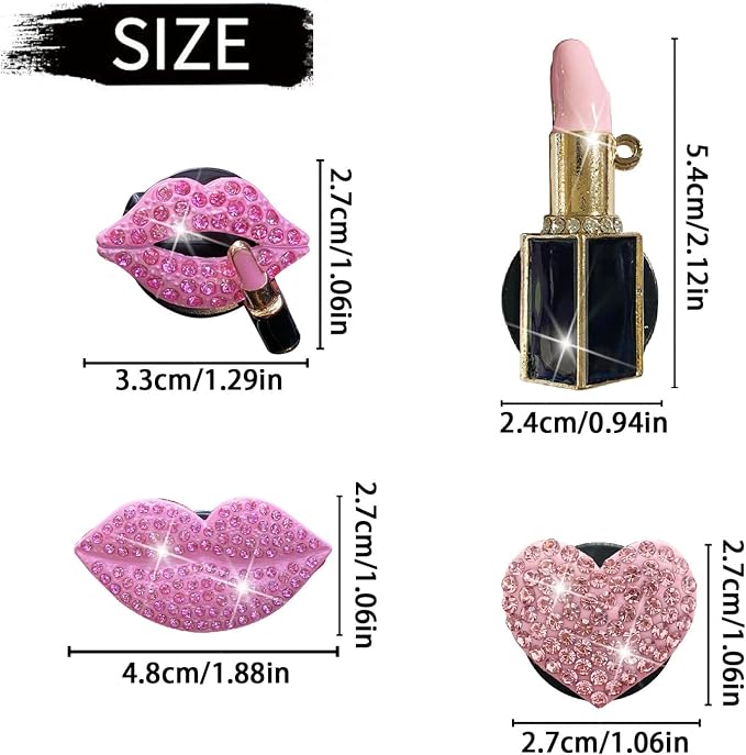 4 Pcs Pink Lips Air Vent Clips, Sexy Lips Kiss Heart Shape Car Air Fresheners, Charms Rhinestone Diffuser Vent Clip Cute Car Decor Bling Car Accessories for Women, Automotive Air Fresheners (Pink, 4)
