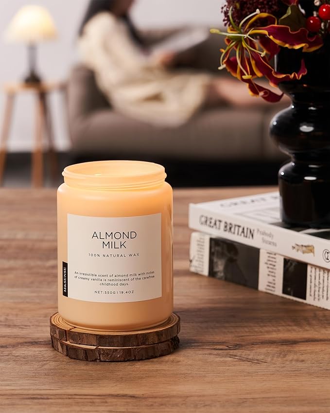 M&SENSE Almond Milk Scented Candles for Home, 19.4oz 110 Hours Long Lasting Non Toxic Natural Organic Soy Wax Relaxing Scented Candle Holiday Gift for Mom Women