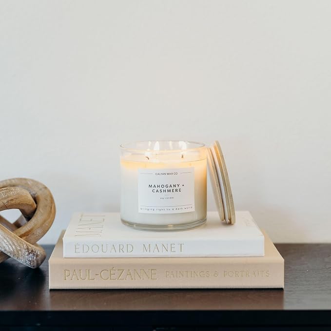 Calyan Wax Co. Mahogany & Cashmere 3 Wick Scented Candle - 43 Hour Burn - Luxury 3 Wick Soy Candles - Clean Soy Wax Candles - Long Lasting Large Glass Jar Candle for Home - 14.9oz