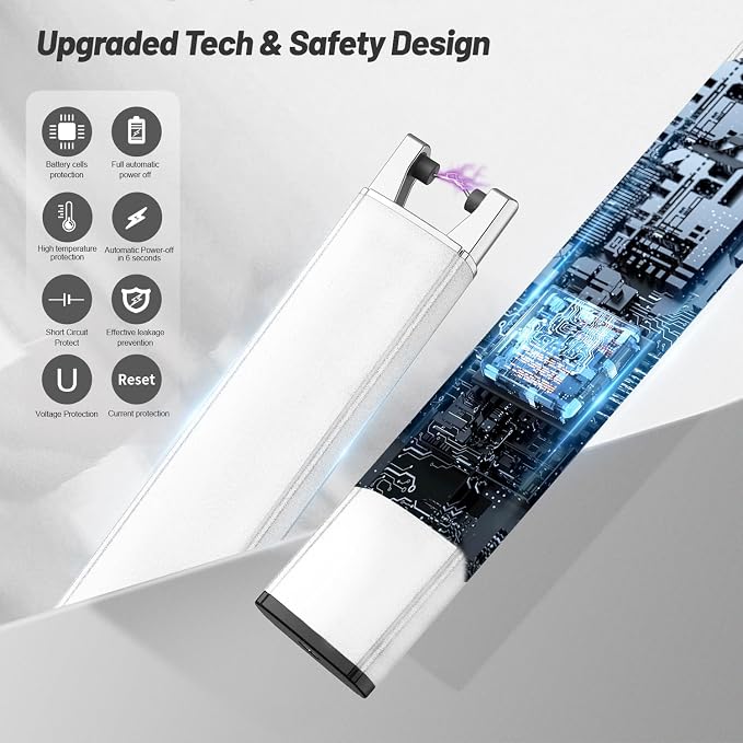 VEHHE Plasma Lighter, USB Type C Electric Lighters Rechargeable with Led Display, Windproof Pulse Extended Long Lighter with Anti-False-Touch Lock, for BBQ Camping Festivals-Silver