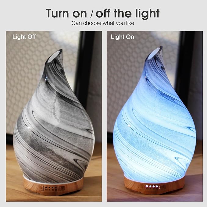 Porseme 280ml Essential Oil Diffuser Hand-Blown Glass Aroma Diffusor, Aromatherapy Unltrasonic Cool Mist deffuser, 7 Color Changing, Waterless Shut-Off, Timer Function for Home Office(Ink)