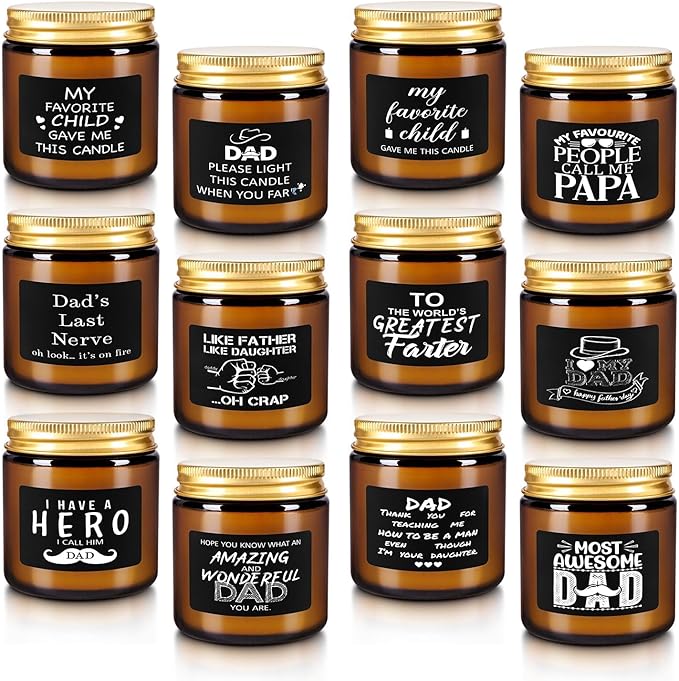 Gift for Dad, 12-Pack 3.5 oz Scented Candles – Fathers Day Christmas Birthday Gifts from Daughter Son, Soy Wax Candles with Heartfelt Messages, Smokeless Long-Lasting for Papa Husband Grandpa