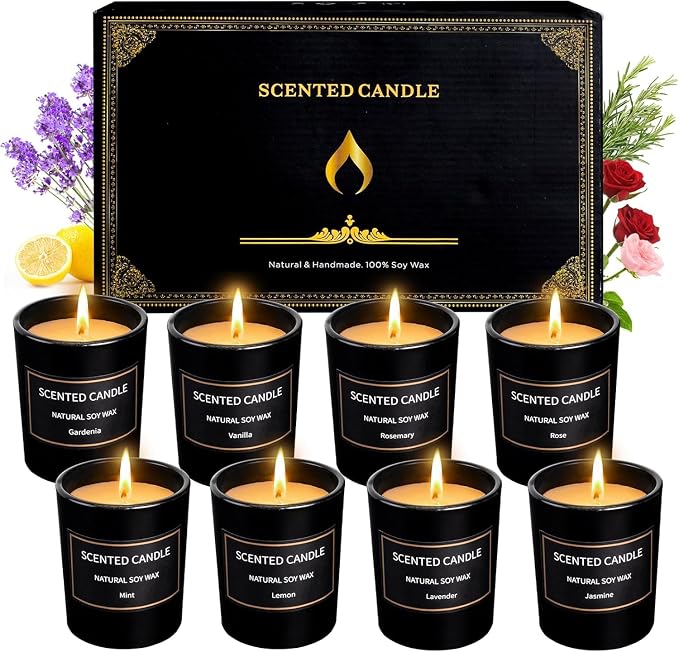 Scented Candles Gifts for Women Men, 8 Pack 3 Oz Scented Candles for Home, Natural Soy Wax Strong Fragrance Long Lasting Aromatherapy Candles for Women Men, Gifts for Birthday