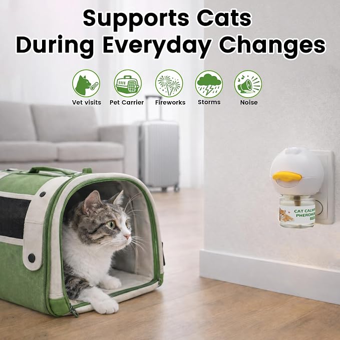 Cat Calming Pheromone Diffuser Kit, Plug-in Diffuser + 2 Refills (60-Day Supply), Reduces Anxiety & Stress for Indoor Cats, Safe for Kittens & Multi-Cat Homes