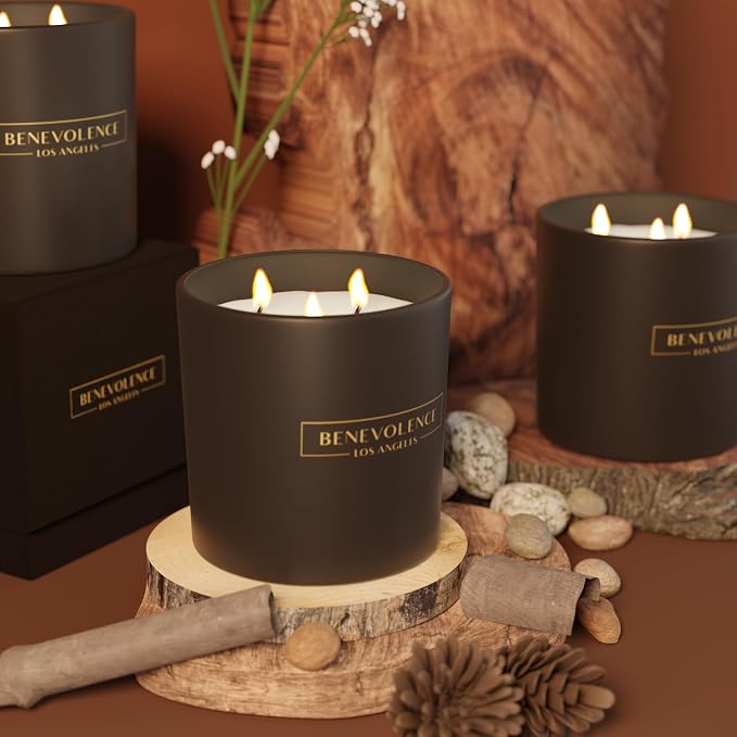 Benevolence LA Premium Pine Wood Large 3-Wick Scented Candle – 45-Hour Burn – Luxury Natural Soy Candle for Home – Aromatherapy & Room Decor – 14.5oz