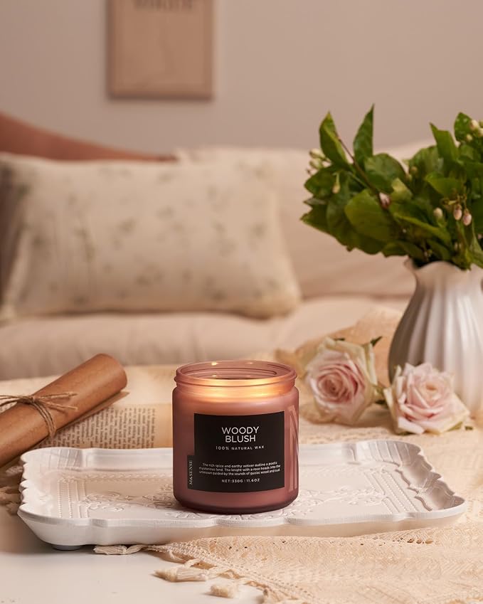 M&SENSE Rose Oud Scented Candles for Home, 11.6oz Organic Natural Soy Wax, 70-Hour Long Lasting Slow Burning, Non Toxic Clean Burn, Floral Scent for Stress Relief, Aromatherapy Gifts for Family