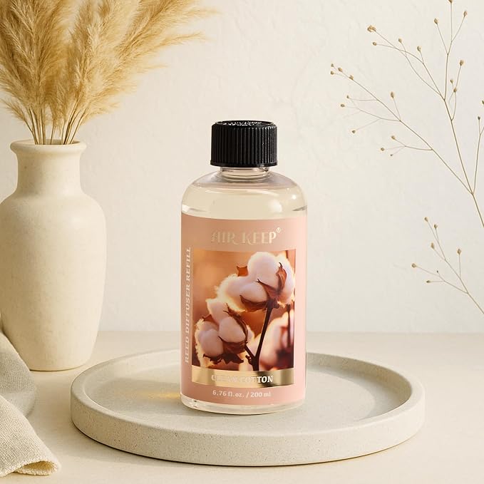 Airkeep Reed Diffuser Oil Refill with Diffuser Sticks, 6.76 Fl Oz(200ml) Clean Cotton Scented Oils, Aroma Therapy, Home Fragrance & Air Freshener, Office Décor, Decoration