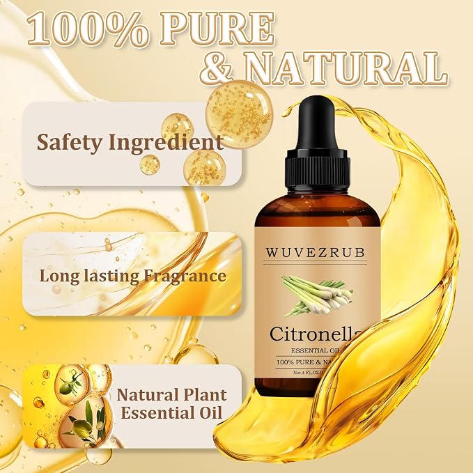 Citronella Essential Oil 120ML - 100% Pure and Natural Oils for Aromatherapy Diffuser - 4 Fl Oz/Citronella