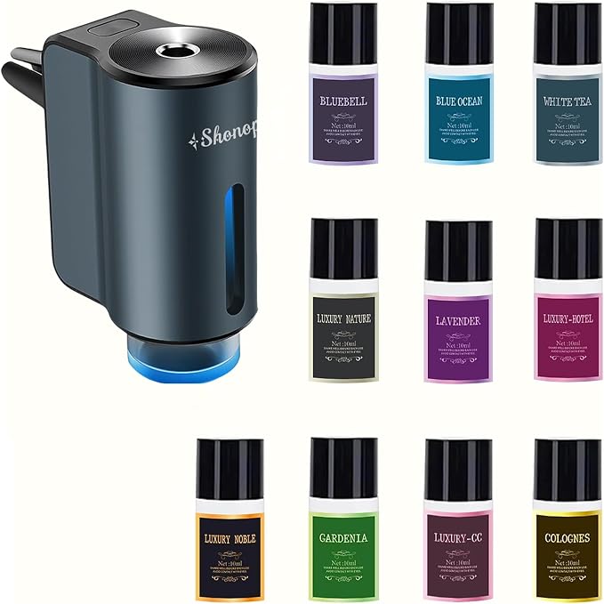 Car Air Freshener Diffuser,Smart Car Aroma Diffuser Air Freshener Spray Automatic with 10PCS Cologne Aromatherapy Oil (Grey)