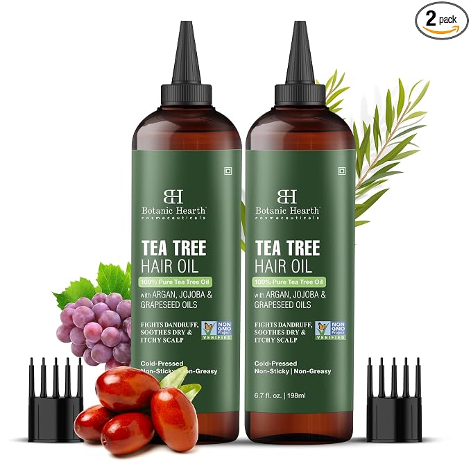 Botanic Hearth 100% Pure Tea Tree Hair Oil For Hair Growth & Hair Treatment Oils 6.7 Fl Oz, 2 Pack|Infused with coconut Oil|Hair Oil Repairs Dry Damaged Hair, Strengthening, Healthier| All Hair Types