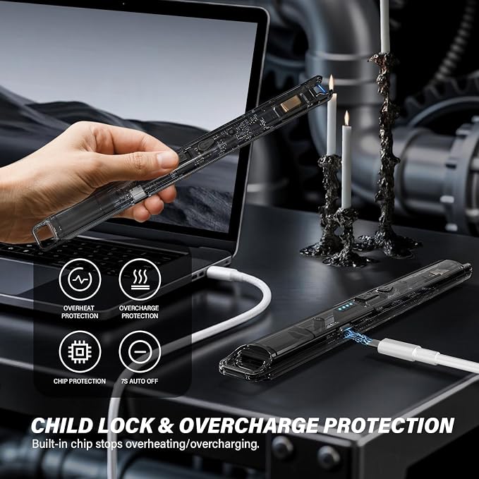 KTEBO® 2 Pack Electric Candle Lighters - 7.4 inch Long USB Rechargeable Plasma Arc Lighter with Safety Lock, Windproof Lighter for Candles, Grill, Camping - See-Through Tech Design, Stocking Stuffers