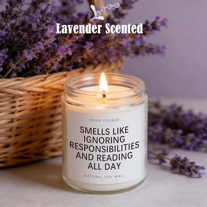Book Lovers Gifts for Women, Funny Gifts for Book Lovers, Bookish Christmas, Birthday Gift for Bookworm, Librarian, Booklover, Soy Wax Lavender Scented Candle