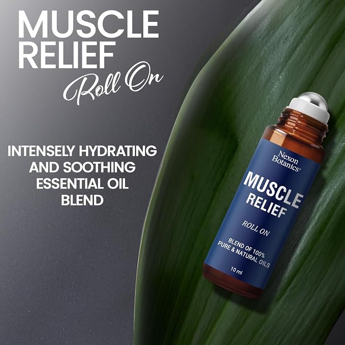 Muscle Relief Essential Oil Roll-On 10 ml - Pure & Natural Prediluted Blend for Sore Muscles, Aches & Recovery - Easy Roller for Athletes & Active Lifestyles - Nexon Botanics