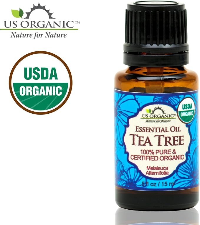 US Organic 100% Pure Tea Tree Essential Oil, Steam Distilled, USDA Certified Organic, for Hair, Skin, Scalp, Foot, Toenails, and More. Sourced from South Africa, Undiluted, Non-GMO (15 ml)