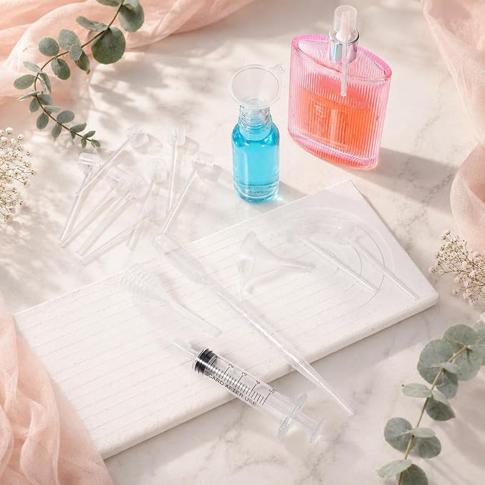 20 Pcs Perfume Decanter Kit, Plastic Perfume Dispenser Transfer Tools, Perfumes Syringe Extractor & Funnel Set, Plastic Fragrance Decant Kit for Travel, Cologne & Essential Oils (Clear)