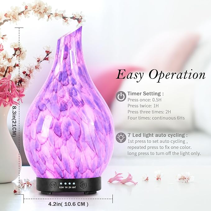 Essential Oil Diffuser 120ml Ultrasonic Aromatherapy Diffuser with Handmade Glass BPA Free, Auto Shut-Off 4 Timer Setting 7 Colors Changed LED for Home Yoga Office (Cobblestone)