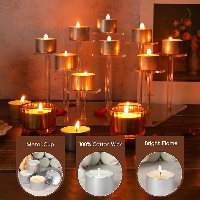 Soy Tealight Candles 120 Pack,8 Hours Long Burning Tealights Candles Bulk,Natural Soy Wax Tea Light Candle Paraffin-Free,Unscented Small Tea Candle for Emergency,Dinner