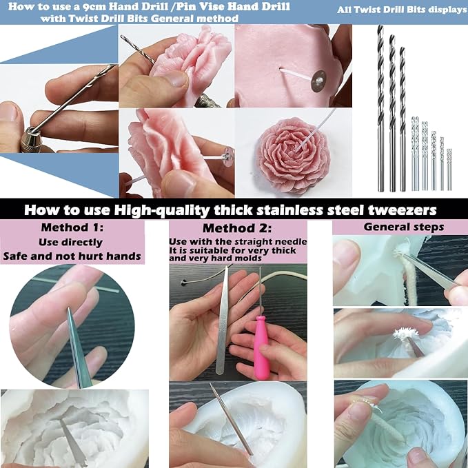41PCS Mold Punch Wicking Needle Tools Inserting Tool for Candle Making Adjustable Punch Needle Long Silicone Mold Hook Needle Drill Candle Wick Hole Drill Steel Sticks to Make Holes in Candles Soap