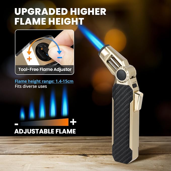 Butane Torch Lighter Kitchen Torch with Safety Lock, Butane Refillable Gas Lighter Cooking Torch - Adjustable Windproof Jet Flame for Camping Baking BBQ Soldering Grill Candle (Gas Not Included)